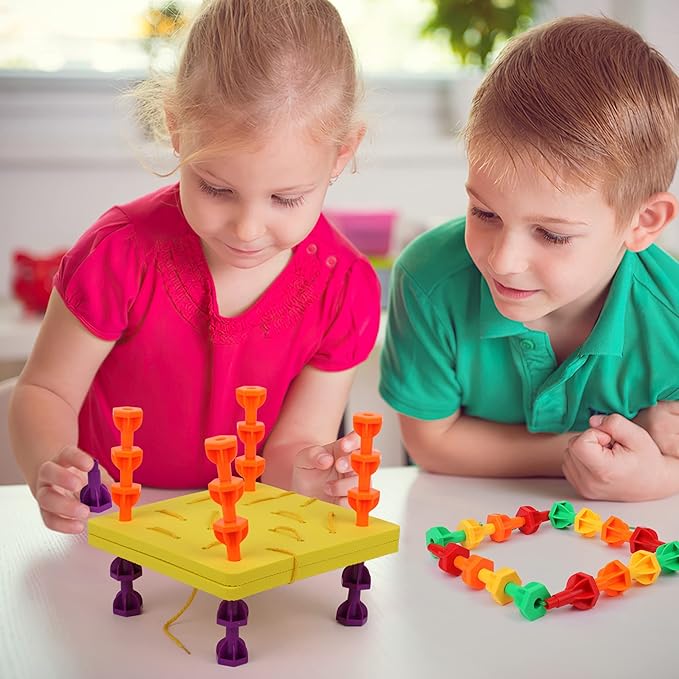 Rainbow Pegs and Board Deluxe 200pc Set, Montessori Baby Toys, Stacking and Lacing Pegs, Baby and Toddler Toys, Play and Learn STEM Toy, Fine Motor Skills, Ages 3+