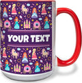 Personalized Mug for Kids - Princesses - Custom Name/Text, Ceramic Hot Chocolate/Cocoa/Coffee Cup for Girls, Birthday/Christmas/Holiday Gift - 15 oz, Red Handle