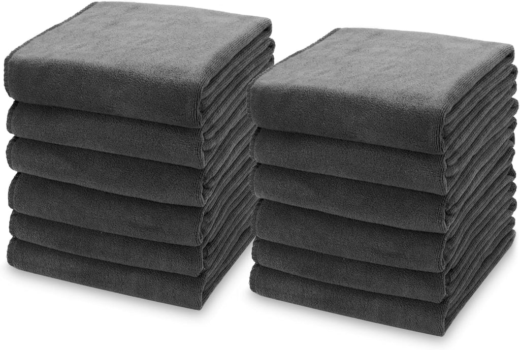 kimteny 13x28 Inches Kitchen Cloth Dish Towels, 400 GSM Premium Dishcloths, Super Absorbent Coral Velvet Microfiber Cleaning Cloths, Fast Drying Rags for Washing Dishes (12 Pack, Dark Grey)