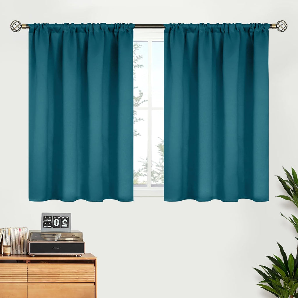 BGment Peacock Blue Blackout Curtains for Kitchen Cafe Window - Short Window Drapes Thermal Insulated Blackout Blinds for Rv Bathroom Privacy, 42 x 36 Inch, 2 Panels