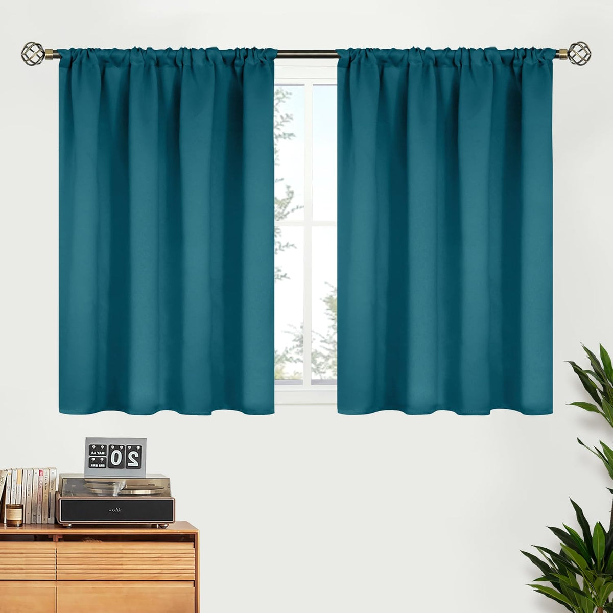 BGment Peacock Blue Blackout Curtains for Kitchen Cafe Window - Short Window Drapes Thermal Insulated Blackout Blinds for Rv Bathroom Privacy, 42 x 36 Inch, 2 Panels