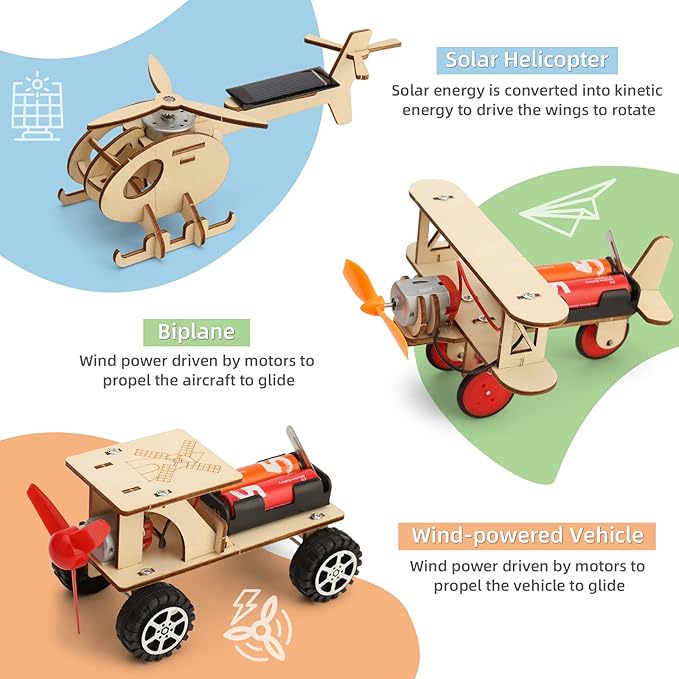 STEM Kits for Kids Age 8-10 10-12, 6 Set Wood Building Projects Crafts Science Model Car Kits for Kids Age 8-12 5-7, Wooden 3D Puzzles, STEM Toys for Boys 7 8 9 10 12 13 Year Old Birthday Gifts