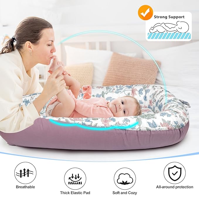 Baby Lounger - Breathable & Soft Baby Nest, Portable and Lightweight Tummy Time Lounger for Home and Travel, Ideal Newborn Babies Essentials Baby Shower Gifts
