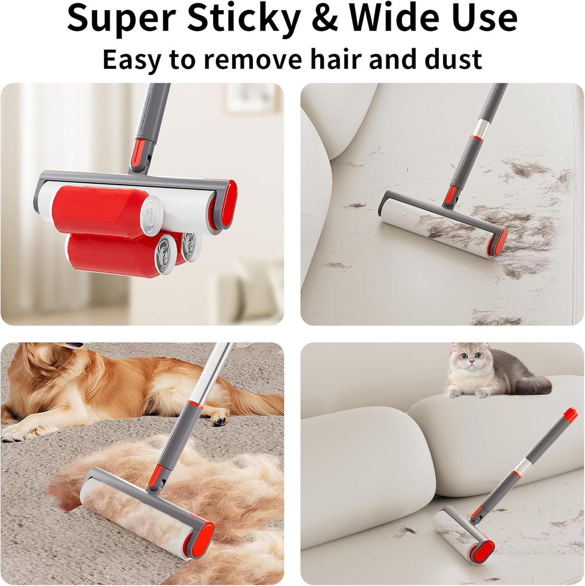 Large Lint Roller Refill 240 Sheets(4 Pack) Value Set, Extra Sticky, Easy Tear for Lint Remover, 9.45 in Pet Mega Extreme Stick Refill for Floor Roller Cleaning for Pet Hair