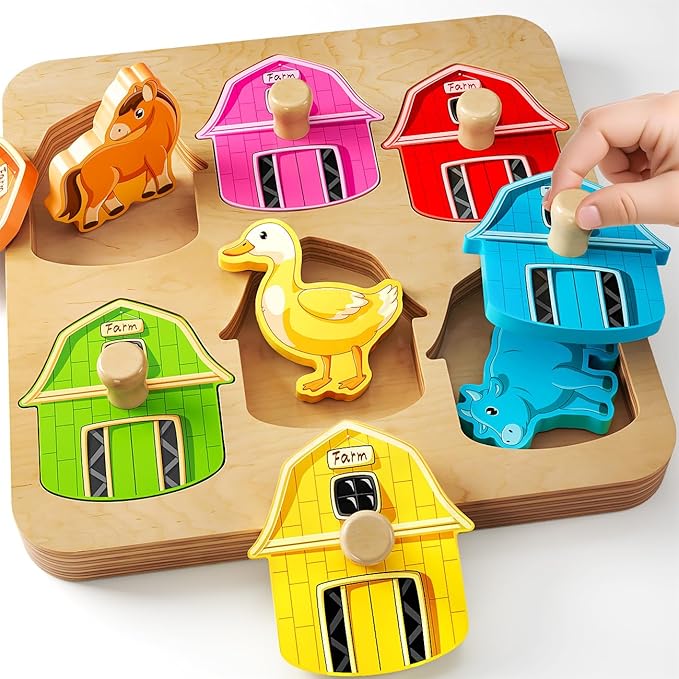 Wooden Puzzles for Toddlers 1-3 : Farm Animal Peg Puzzles, Preschool Learning Activities, Toddler Toys Age 1-2, Montessori Toys for 1 2 Year Old Boy Girl Christmas Birthday Gift