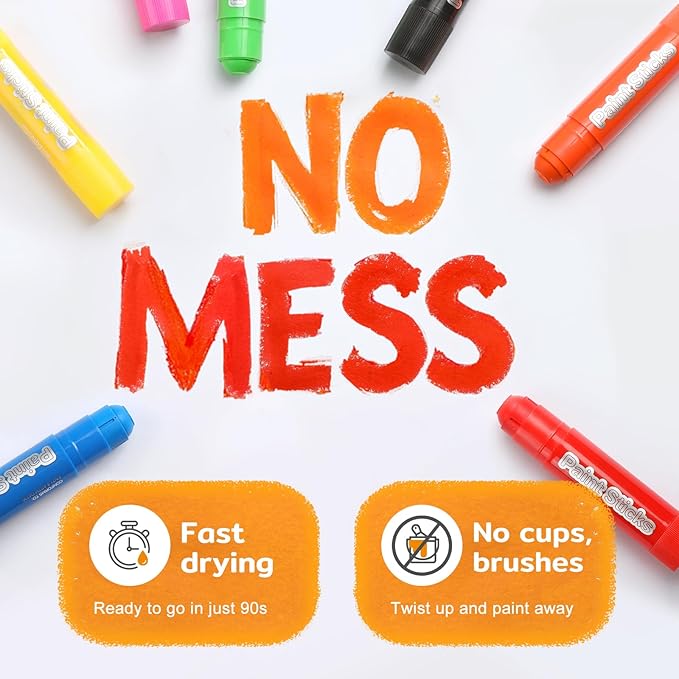 12 Colors Tempera Paint Sticks, No Mess, Quick-Drying & Non-Toxic Art Supplies, Easy-Grip for Toddlers and Kids, Works Great on Paper, Wood, Glass, Canvas, Gifts for Drawing on Various Objects