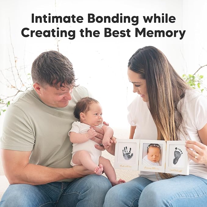 Inkless Baby Handprint and Footprint Kit for Newborn - Baby Footprint Kit,Newborn Keepsake Nursery Picture Frame,Dog Paw Print Maker,Personalized Gifts for New Mom,Showers & Registry(White/Gold)