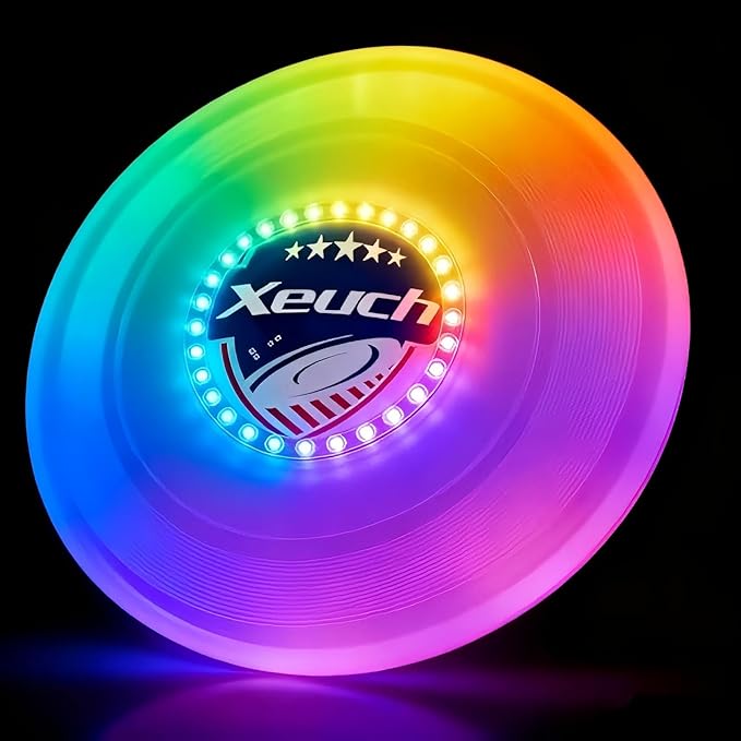Light Up Flying Disc, 175g Glow Disc with 30 RGBs, 16 Lighting Modes, 4 Brightness, 600mAh Rechargeable Battery, Built-in Timer and Sensor for Competitive & Casual Play, Gift for Men/Boys/Teens