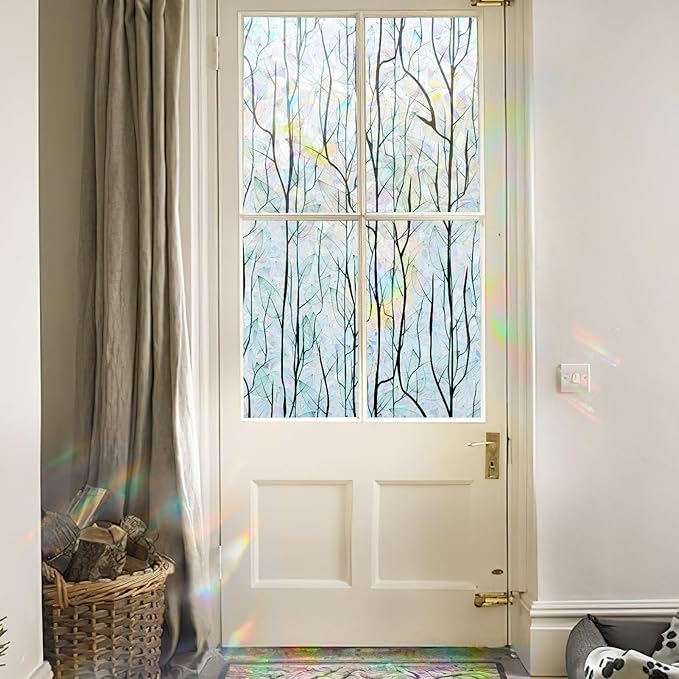 DKTIE Nature Pattern Rainbow Window Film Decorative Stained Glass Window Film Static Cling Films Easy Apply Removable Comes with Tools (U1747-rainbow, 17.7" x 118.1")