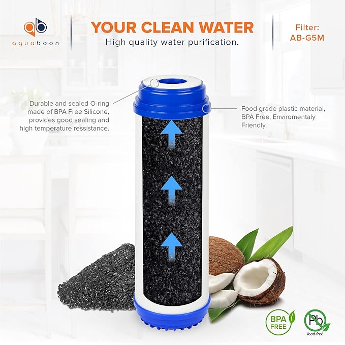 Aquaboon 5 Micron 10 x 2.5 Granular Activated Carbon Water Filter Cartridge GAC Water Filter Replacement Compatible with AP117, GAC-10, GAC1, 25 Pack