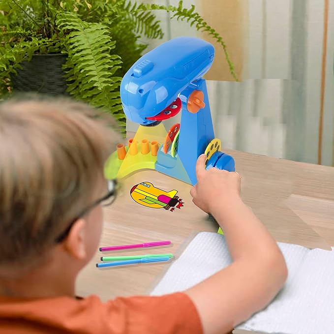 Kids Projection drawing Sketcher,smart Drawing Projector toy,with 32cartoon patters and 12color Brushes,Adjustable Drawing Pattern Size, Smart art Sketcher projector 2.0 , kid Learn to Draw and Sketch