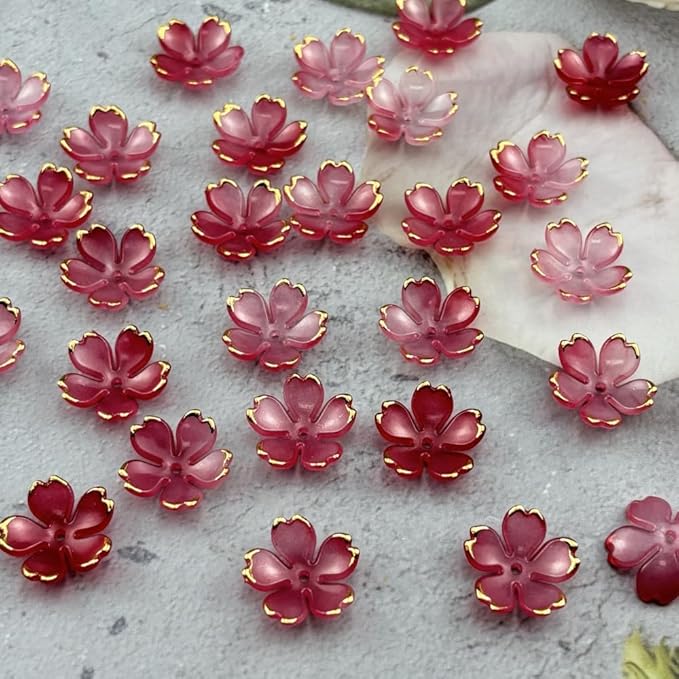 100pcs Acrylic Flower Beads, 19mm Cherry Blossom Plastic Gradient Flower Spacer Beads for DIY Crafts Bracelet Necklace Earrings Jewelry Making(Red)