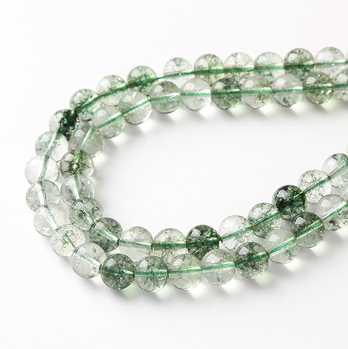 32PCS 12MM Green Crackle Phantom Ghost Crystal Beads for Jewelry Making DIY Bracelet Necklace Accessories 15" Energy Healing Power Stone Beads