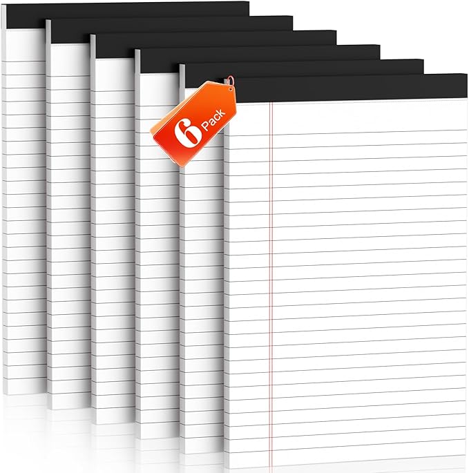 5" x 8" Note Pads 6 Pack of Legal Pads 30 Sheets Notepad College Ruled Small Writing Pads Perforated Pages Paper Pads 80GSM Heavyweight Paper Note Pads for Home, Office, or School