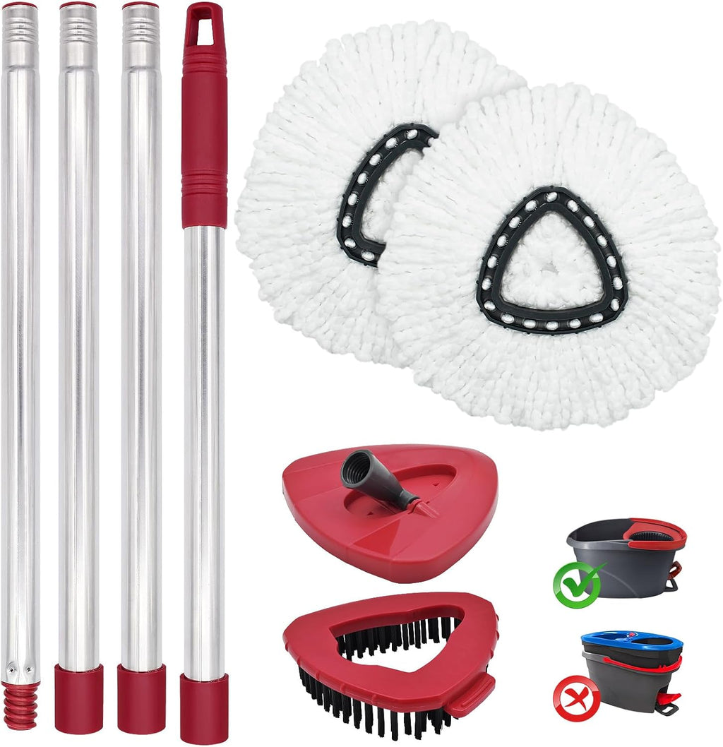 Mop Head Replacement, Base, Mop Handle for Ocedar EasyWring 1-Tank System, 2 Microfiber Mop Refills, Extendable Length 30-59" Mop Handle, Base and Scrubber for All Hard-surfaced Floor