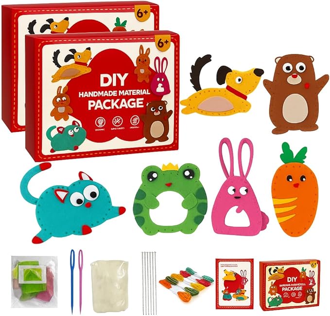 TwiggleStuff Sewing Kits for Kids, Doll Sewing Toys, 6Pcs Easy DIY Sewing Kit for Girls and Boys (2 Sets)
