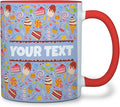 Personalized Mug for Kids - Sweets - Custom Name/Text, Ceramic Hot Chocolate/Cocoa/Coffee Cup for Boys/Girls, Birthday/Christmas/Holiday Gift - 11 oz, Red Handle