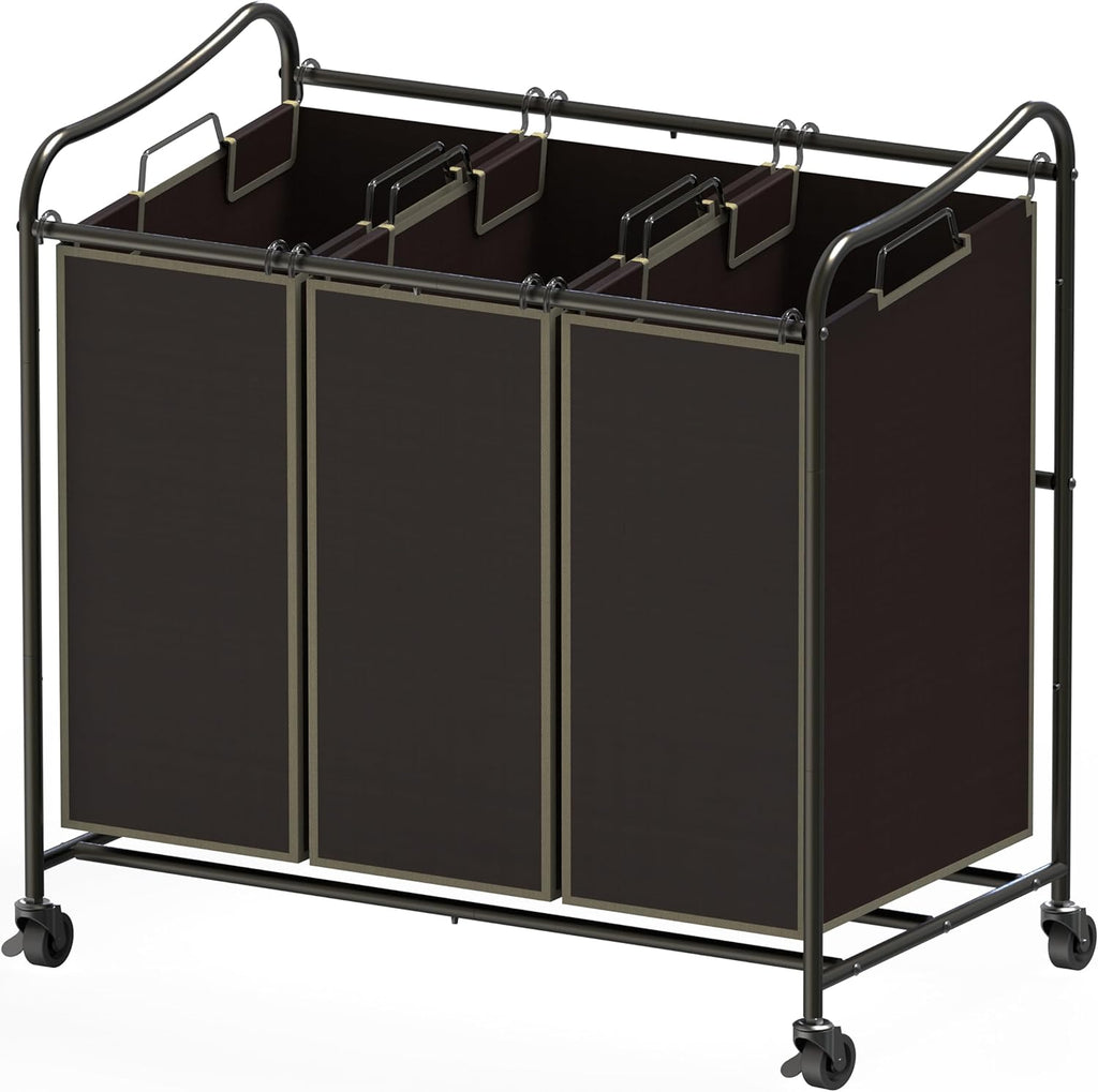 Simple Houseware Heavy Duty 3-Bag Laundry Sorter Rolling Cart, Bronze