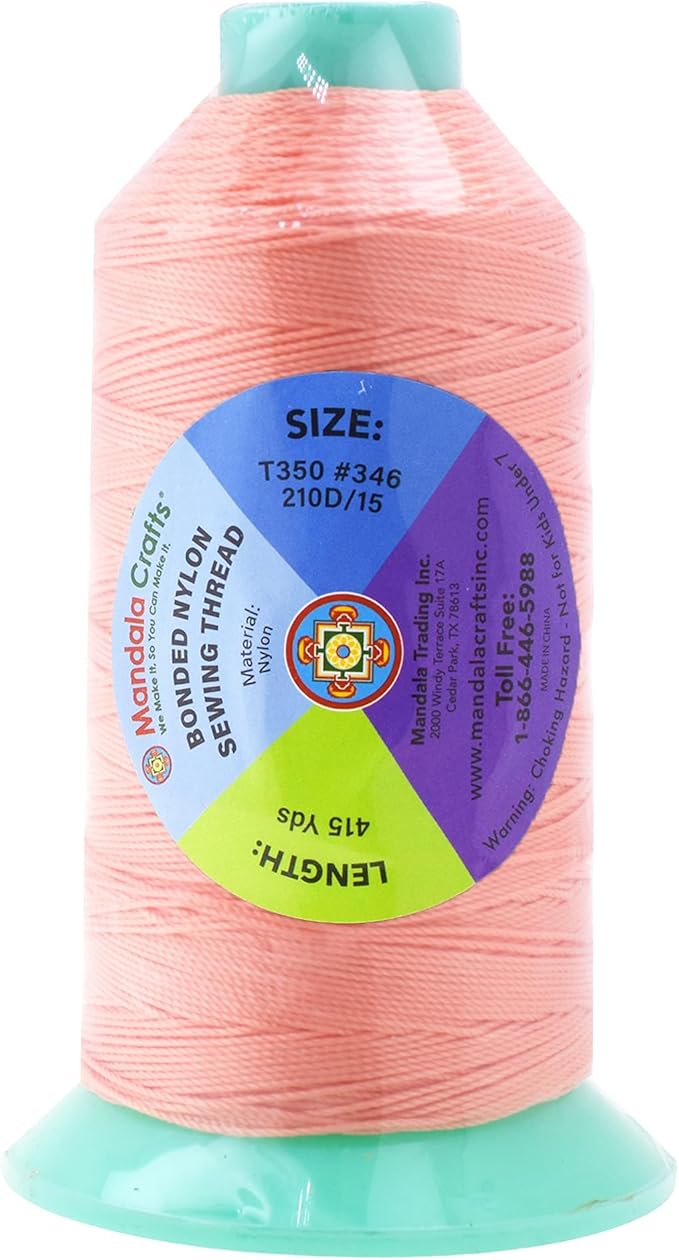 Mandala Crafts Bonded Nylon Thread Blush Heavy Duty Sewing Threads - 415 YDs Size 346 210D T350 Tex 350 Thread for Leather Jeans Weaving Outdoor Marine Upholstery Threads