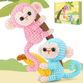 Crochet Kit for Beginners - 2 PCS Monkey with Banana Crochet Kits with Step-by-Step Video Tutorials, Beginner Crochet Kit for Adults, Crochet Monkey Kit for Kids (Blue & Pink)