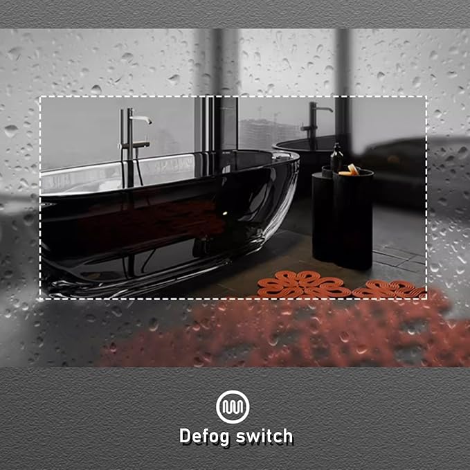 Bathroom Mirror with 3 Colour LED Lights, Wall Mounted Bathroom Vanity Mirror, Demister Heat Pad/Dimming Function/Touch Switch Smart Mirror(A,27.5"x24.8"/70x63cm)
