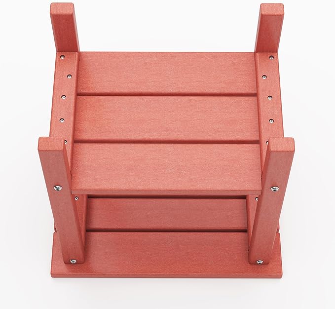 OTSUN Outdoor Side Table, Weather Resistant HDPE Outdoor Table, 2-Tier Small Patio Tables for Outside or Indoor (Red)