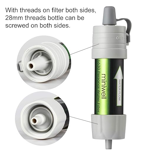 Miniwell Gravity Water Filter Straw - Ultralight, Versatile Hiker Filter with Bucket Connector (Grey)