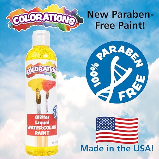 Colorations Liquid Glitter Watercolor Paint, 8 fl oz, Orange, Non-Toxic, Painting, Kids, Craft, Hobby, Fun, Water Color, Posters, Cool Effects, Versatile, Gift