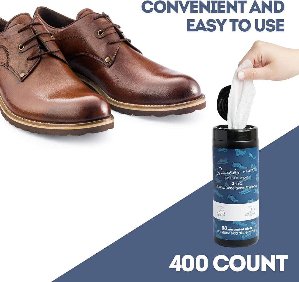 Swanky Shoe Cleaner Wipes - Leather and Sneaker Cleaner, Removes Dirt, Grime and Stains, Quick & Easy Shoe Sole and Boot Cleaning Wipes, Essential Shoe Cleaning Supplies - Canister, 400 Count