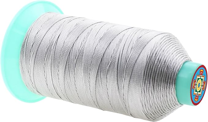 Mandala Crafts Bonded Nylon Thread Silver Heavy Duty Sewing Threads - 800 YDs Size 207 630D T210 Tex 210 Thread for Leather Jeans Weaving Outdoor Marine Upholstery Threads