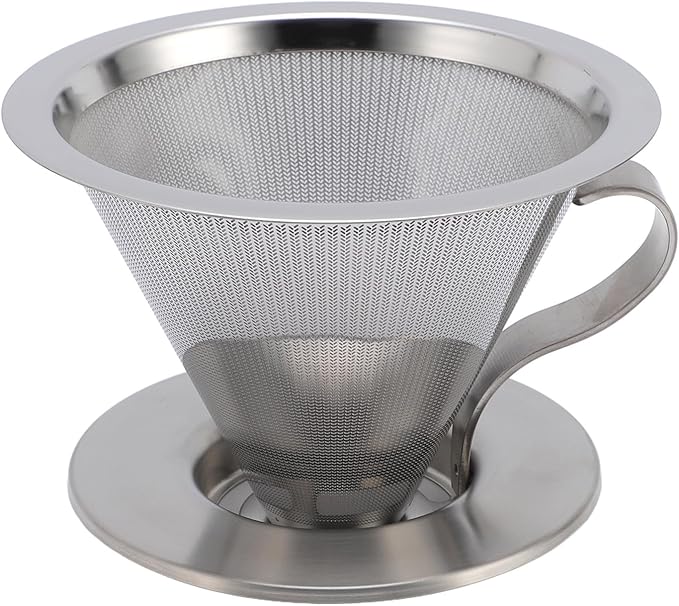 SIXRUN Portable Stainless Steel Cone Coffee Filter, Optimal Extraction for Travel, Business and Camping with 300 Mesh Filtering Capacity