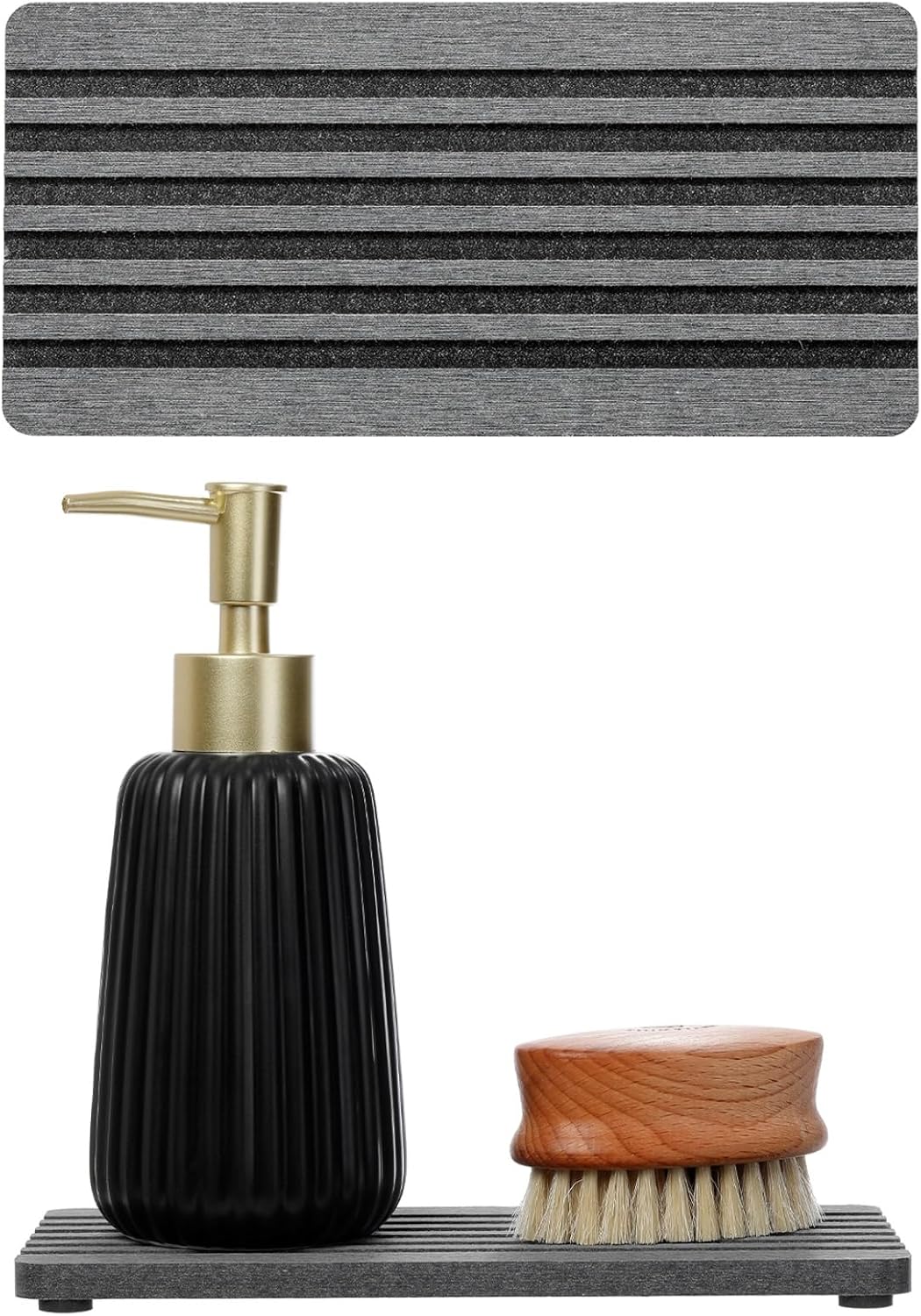 2PCS Diatomite Quick Stone Drying Tray Mat For Bathroom & Kitchen Counter, Instant Dry Water Absorbent Drink Bar Coaster,Vanity Sink Caddy Organizer,Dish Soap Sponge Holders, Charcoal,8"x3.8"