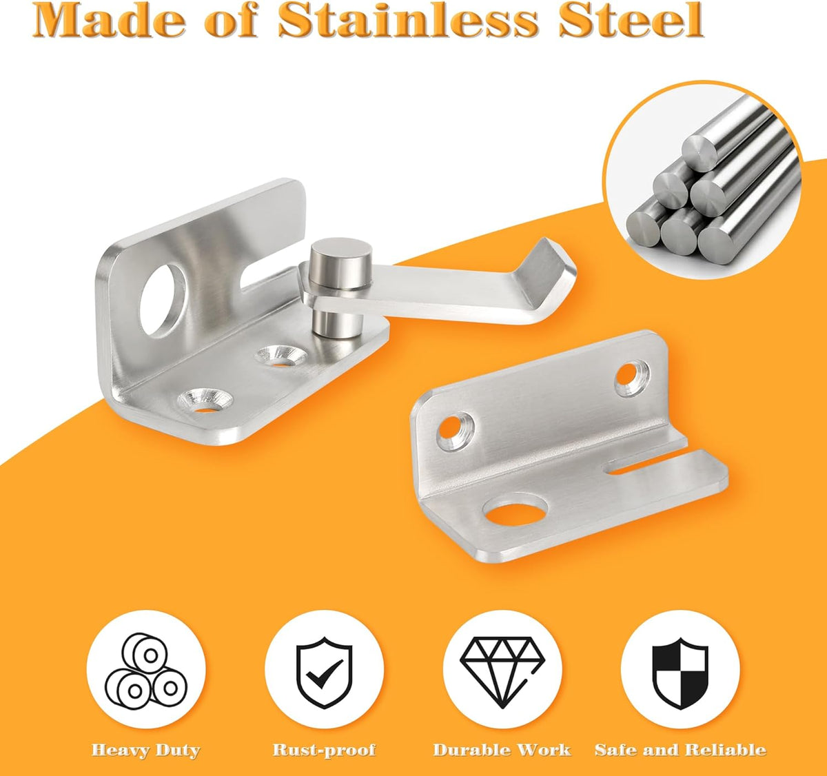 Alise Flip Latch,Gate Latches Slide Bolt Latch Safety Door Lock Catch for Barn Cabinet Pet Cage Fence Bathroom Garage Window,Heavy Duty Stainless Steel Gate Hardware Locks,Brushed Nickel MS3006R-LS