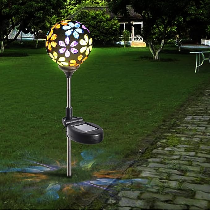WNP Outdoor Christmas Solar Stake Light Decoration Garden Waterproof,Colorful Glow Solar Powered Flower Ball Light Decorative Outdoor Landscape Solar Absorbed Lights for Yard,Path