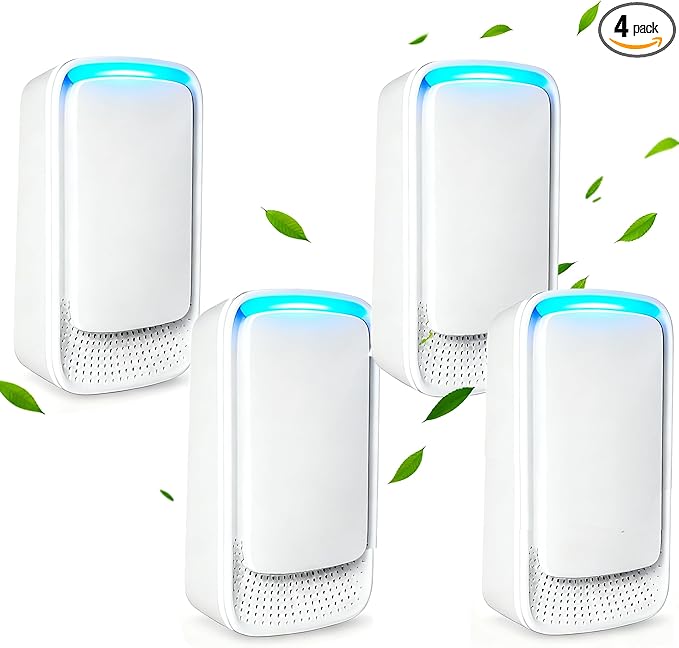 4 Pack Plug In Air Purifier, Negative Ion Filtration System, Quiet Ionic Air Purifiers for Home Bedroom, Mini Portable Air Filter for Kitchen, Basement, Odor, Pets Smell
