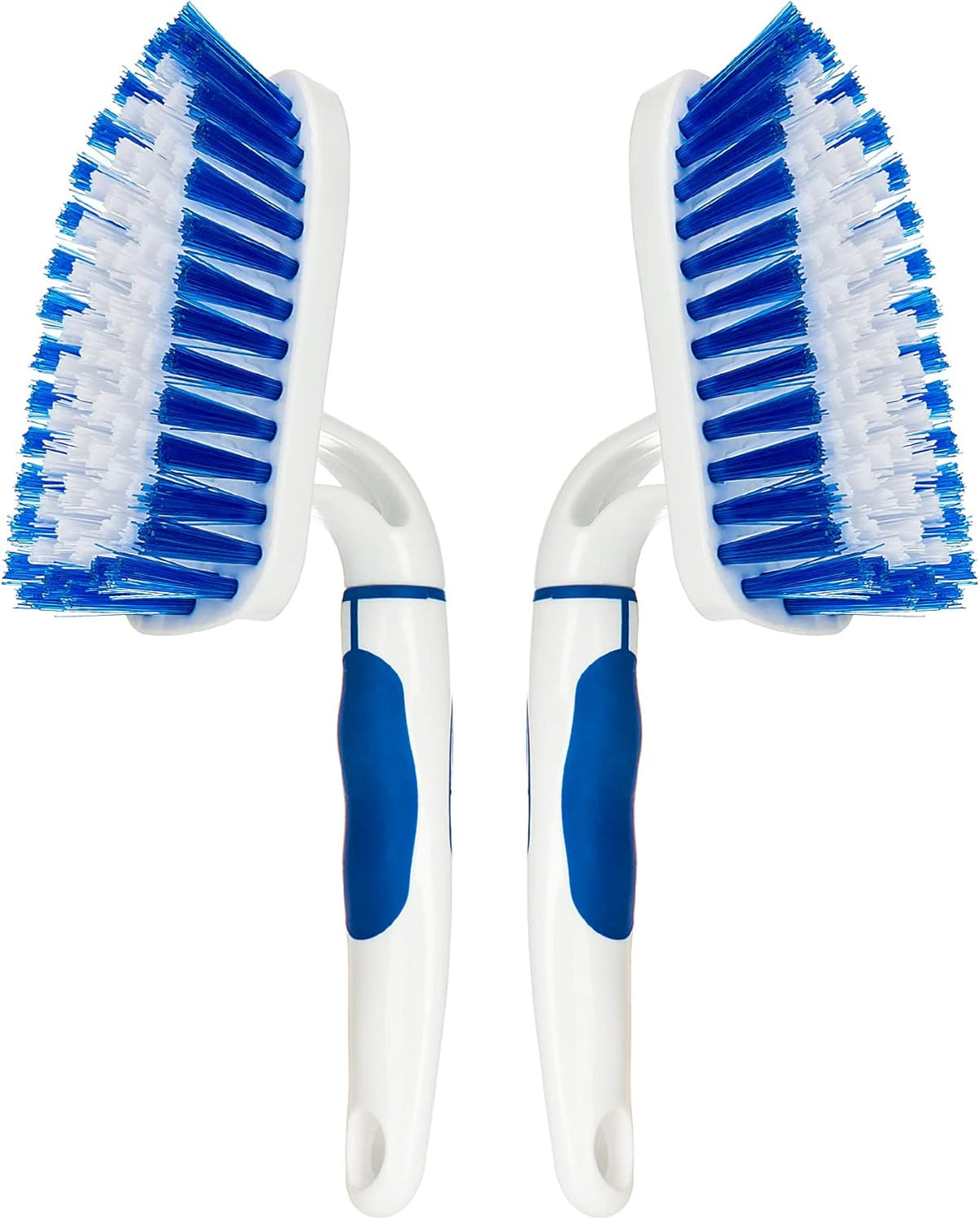 2-Pack Scrub Brush for Cleaning with Long Handle,Medium Firm Brush Bathroom Cleaning Supplies and Bathtub Cleaner and Shower Cleaning Brush,Multi-Scene Use for Kitchen or Carpet Brush,White&Blue