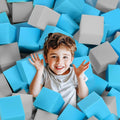 Foam Pit Cubes, 24 PCS 5 Inches Gymnastics Foam Blocks Trampoline Blocks, Multi-Sport Protective Padding for Gymnastics, Trampoline, Parkour, Skate Parks & BMX - Grey & Blue