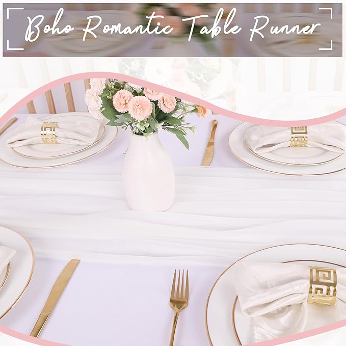 2 Packs 10ft White Chiffon Table Runner 30 x 120 Inches Romantic Sheer Table Runners for Wedding Party Bridal Baby Shower Birthday Holiday Decorations