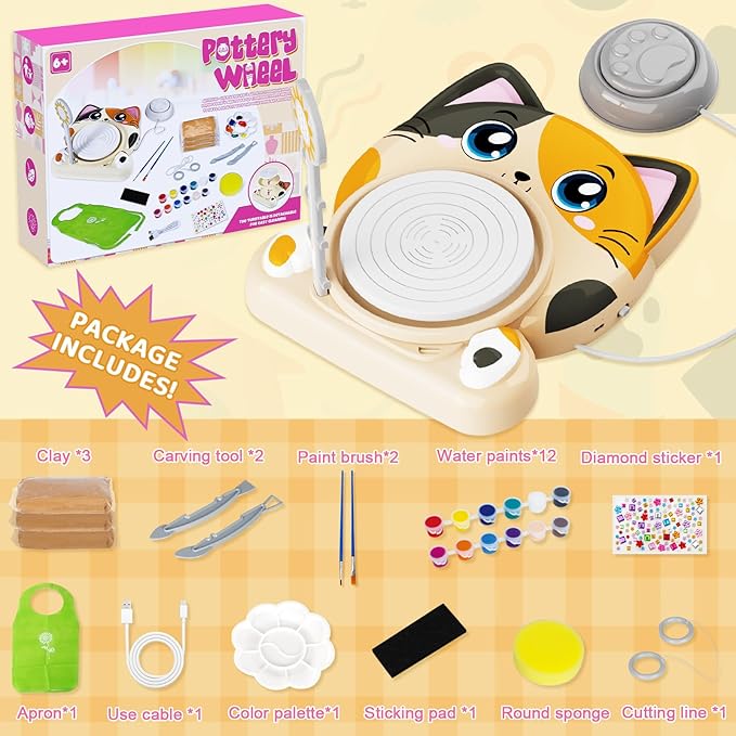Insnug Pottery Wheel for Kids - Pottery Arts and Crafts for Kids Ages 8-12 with 3 Pack Painting Kit Air Dry Clay Art Supplies Toys for Girls Boy Birthday Gift for 6+