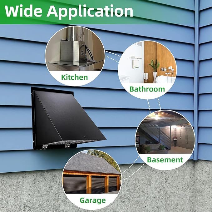 3 Inch Dryer Vent Cover Outside with Mesh and Damper,Wall Vent Exhaust Vent Cover,Metal Dryer Vent Hood Outdoor Exterior Vent Cover External Cap for Dryer Ducting/Range Hood/Laundry/AC Air Vent-Black