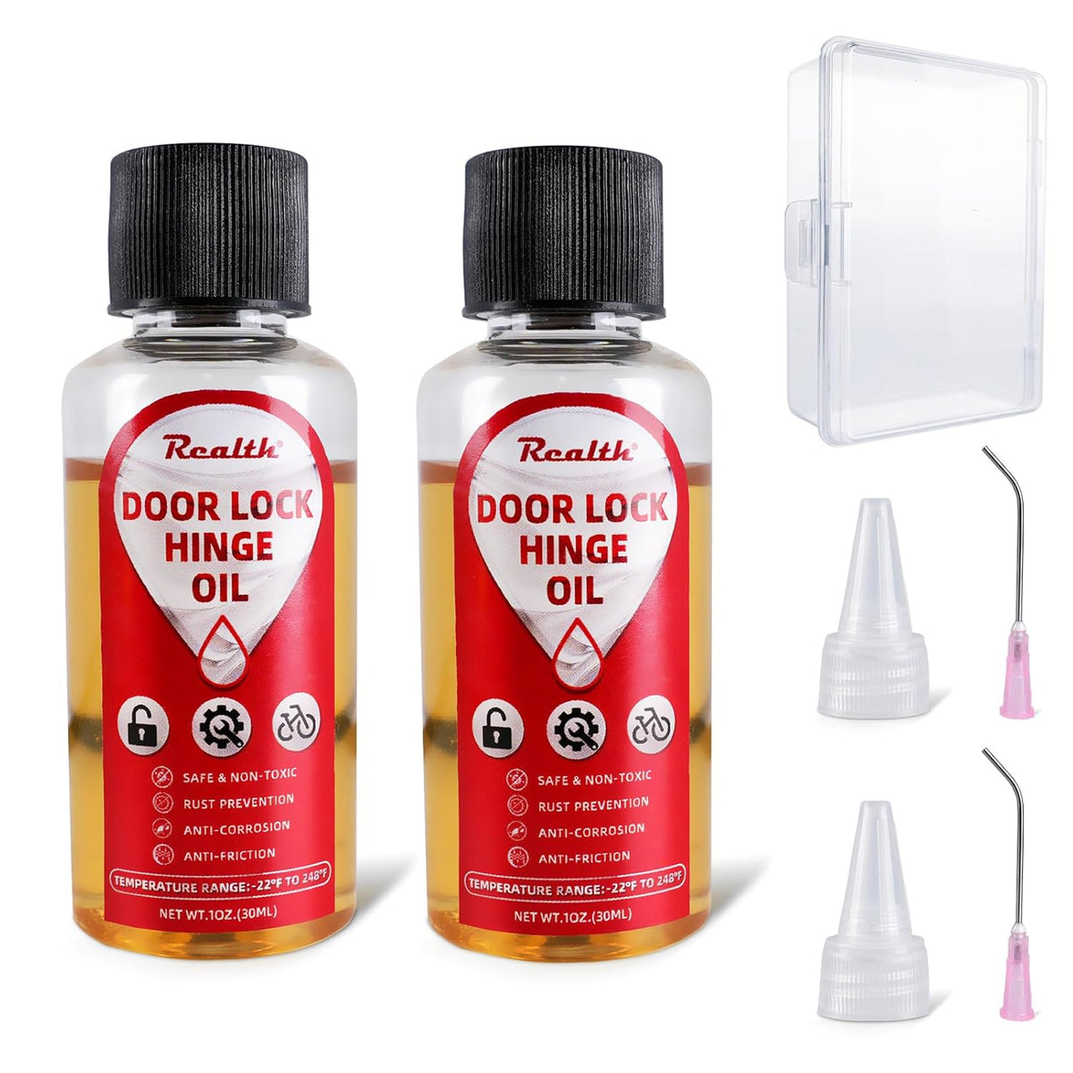 Realth Garage Door Lube -Door Hinge Lubricant for Metal Parts, Locks, Chains, Keyholes - Long-Lasting, Non-Toxic, Rust-Resistant Liquid Penetrating Oil with Precision Oiler Needle (30ml*2Pack)