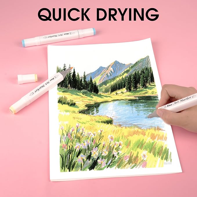 XSG Alcohol Markers,60 Colors Dual Tip Brush & Fine Tip Art Marker Set,for Blending & Shading,Ideal for Coloring Books & Professional Artwork,Includes Blender Pen & Portable Case,Ideal for All Ages
