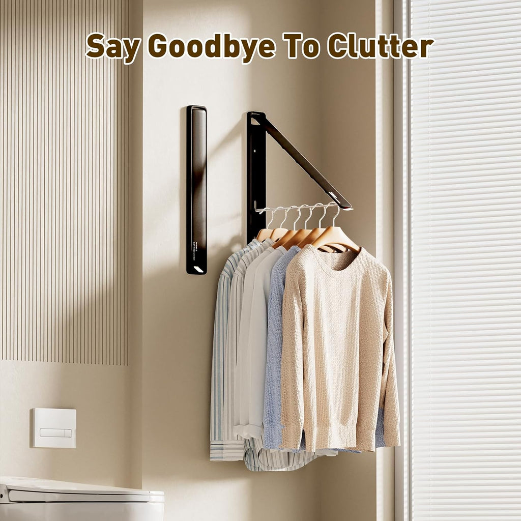 Clothes Drying Rack, Laundry Room Wall Mounted Retractable Clothes Hanger Drying Rack, Laundry Clothing Drying Rack Folding Indoor or Outdoor, Easy Installation Aluminium Dryer, 1pcs(Black)