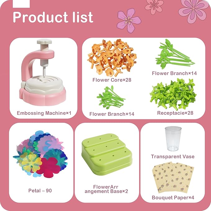 DIY Fabric Flower Bouquets Toys - Arts and Crafts for Kids 4 5 6 7 8, Arts & Crafts Flower Making Kit for Kids Girls, Educational Activity Toys for Girls Boys, 4 5 6 7 8 Year Old Girl Birthday Gifts