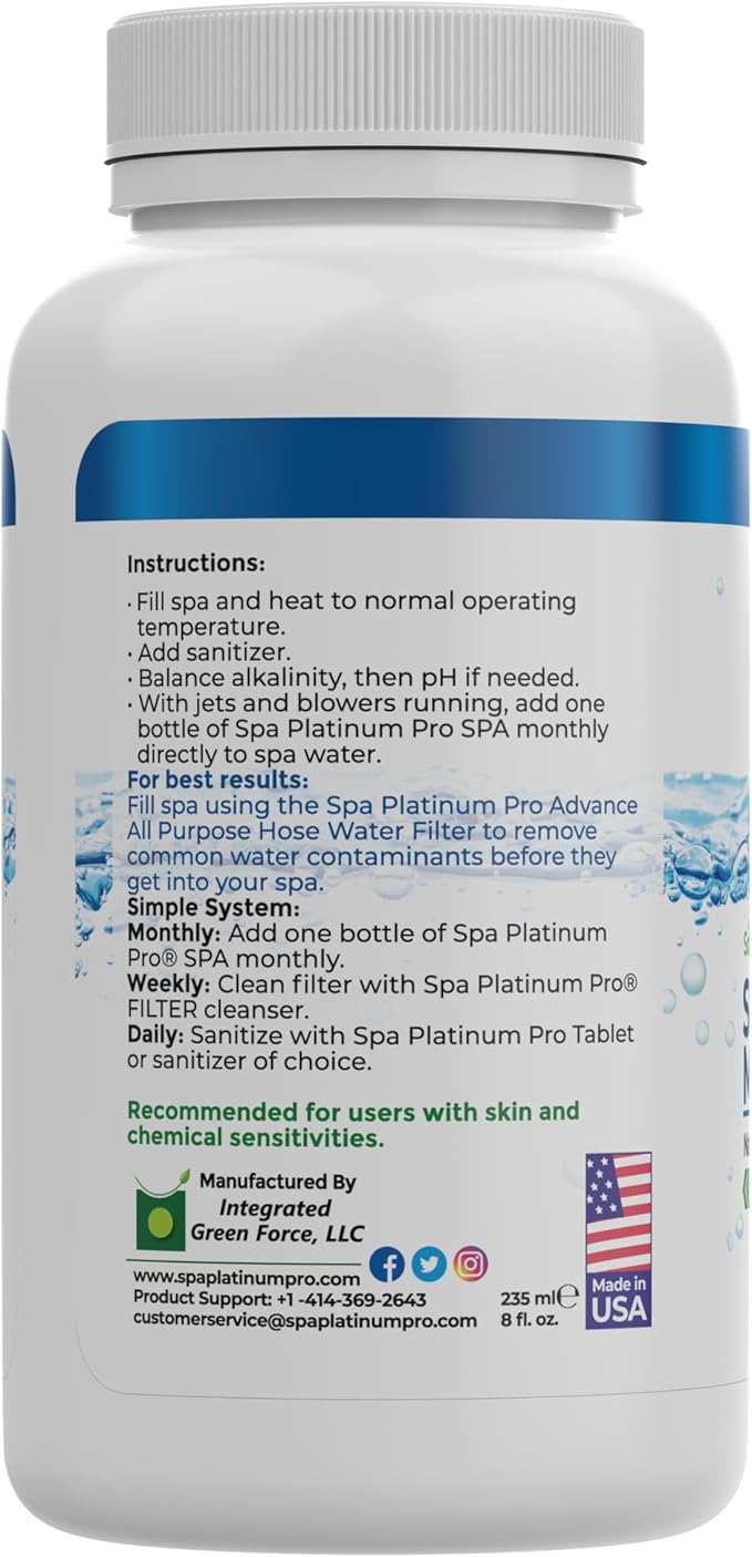 Spa Platinum Pro Natural Hot Tub Treatment – Fast Acting Cloudy Water Solution – Six Months Supply – Keep Spa Water Clear, Balanced & Fresh | Easy-to-Use Hot Tub Water Treatment – (8 oz x Pack of 6)