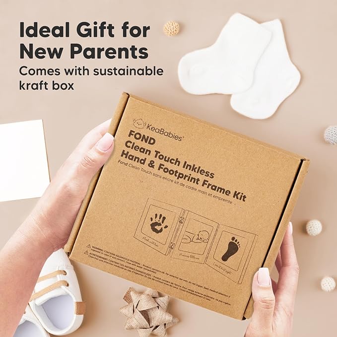 Inkless Baby Handprint and Footprint Kit for Newborn - Baby Footprint Kit,Newborn Keepsake Nursery Picture Frame,Dog Paw Print Maker,Personalized Gifts for New Mom,Showers & Registry(White/Gold)