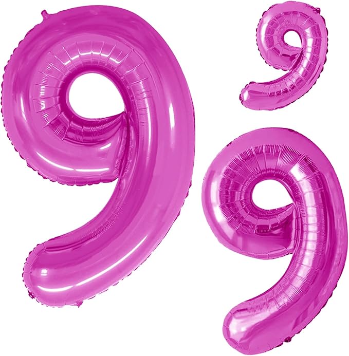 GOER Hot Pink Foil Balloons Number 9,Huge Number Balloons for 9th Birthday Party Supplies Anniversary Decorations(3 pcs,42 inch,32 inc,16inch)