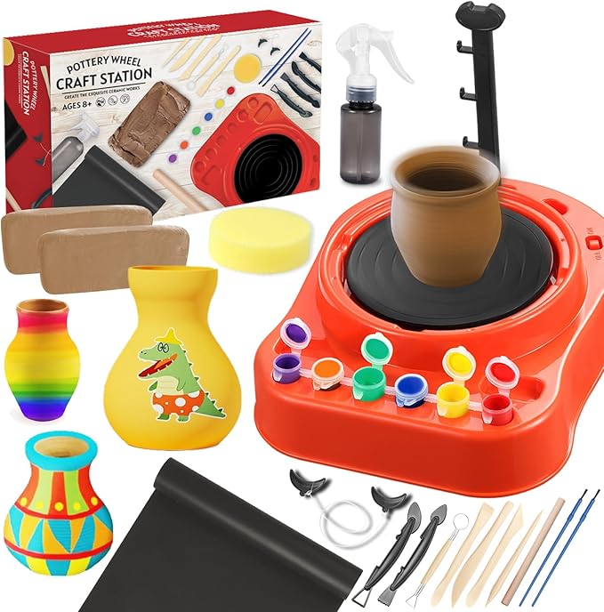 Insnug Pottery Wheel for Kids - Complete Pottery Kit for Beginners, Upgraded Sculpting Clay Tools, Air Dry Clay & Arts Supplies, Mini Pottery Wheel Crafts Kits for Kids Girls Boys Ages 8-12