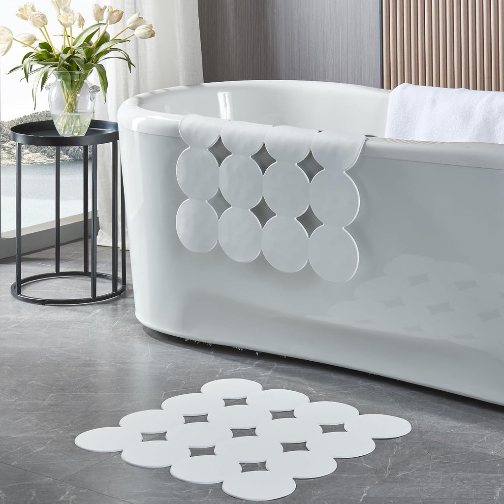 Square Shower Mat Nonslip - 2PCS Rubber Bathtub Mat with Suction Cups for Inside Shower Bathroom Floor (White, 21X21)