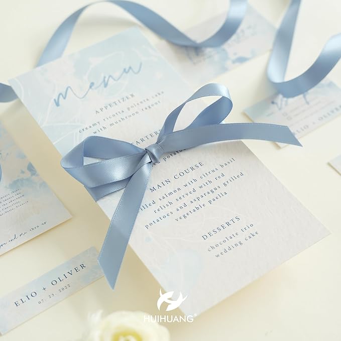 HUIHUANG French Blue Satin Ribbon 1/2 inch X 50 Yards Continuous, Dusty Blue Double-Faced Satin Ribbon for Gift Wrapping, Bows, DIY Crafts, Flower Bouquet, Bridal Wedding Decor, Flower Crowns